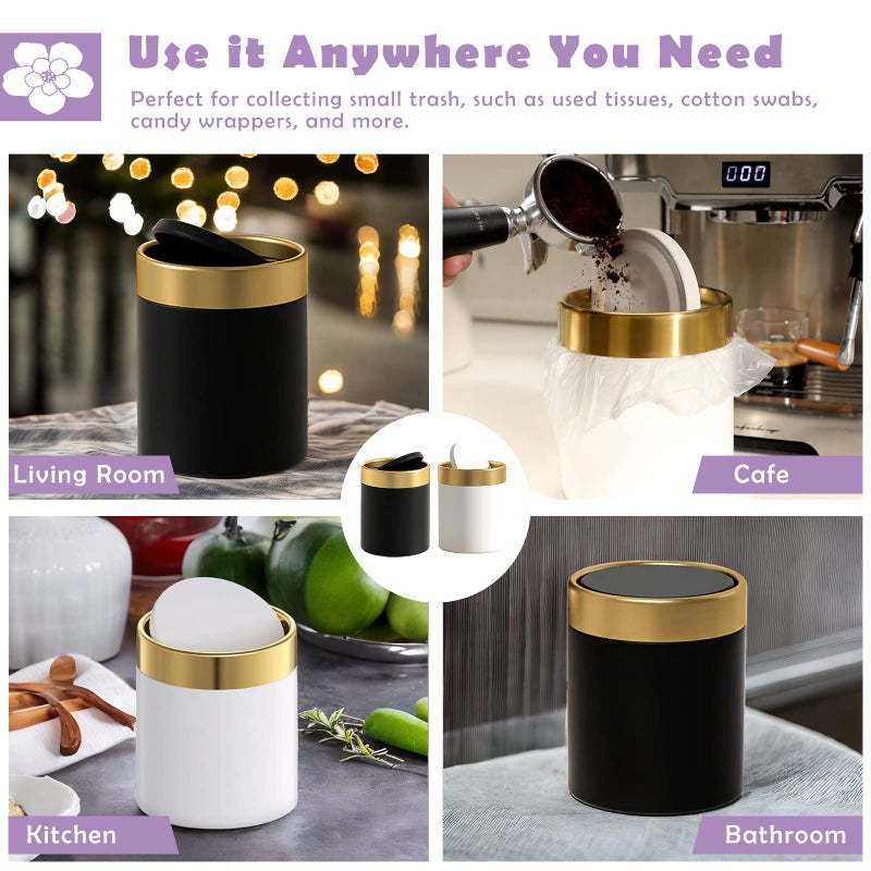 JILLICK Mini Trash Can with Lid, Metal Small Tiny Mini Trash Bin Can, Mini Countertop Trash Cans for Desk Car Office Kitchen, Swing Top Trash Bin 1.5 L/0.40 Gal (White) - Image 3